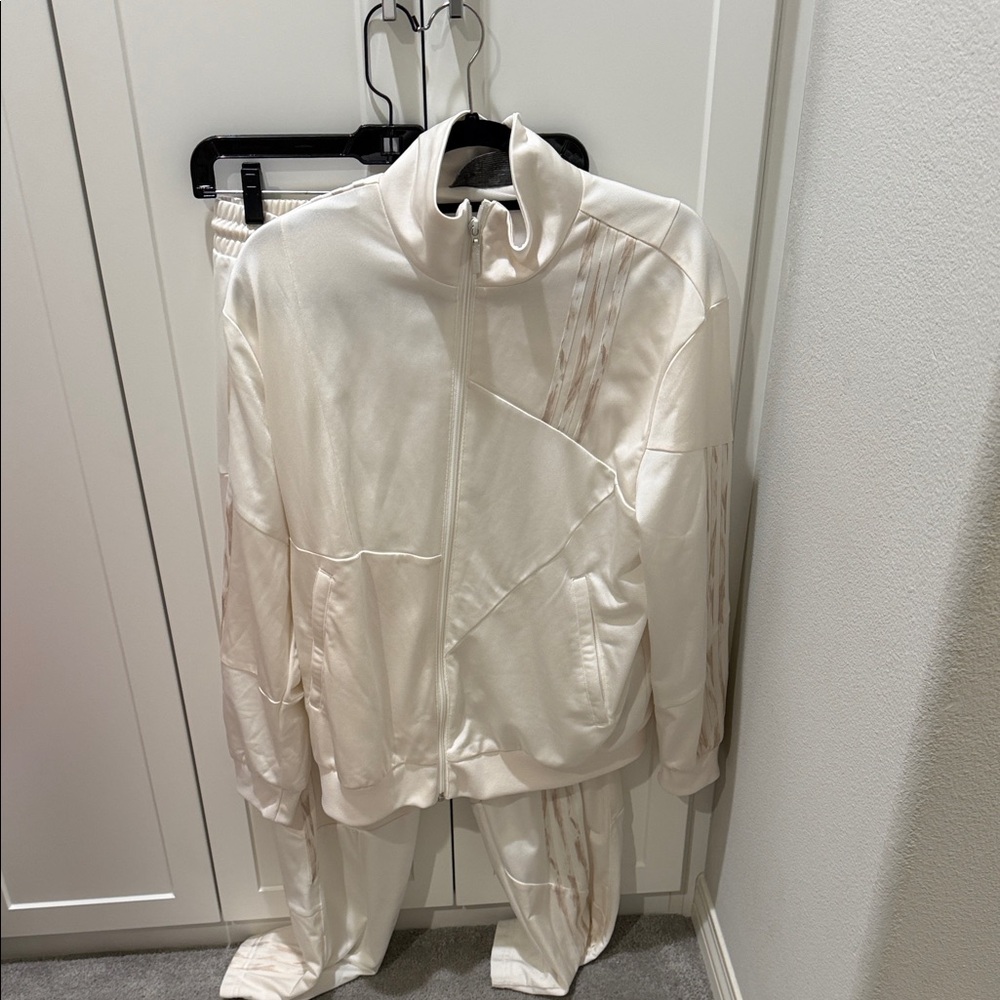 Adidas Cream Zip-Up Track Jacket and Pants Set